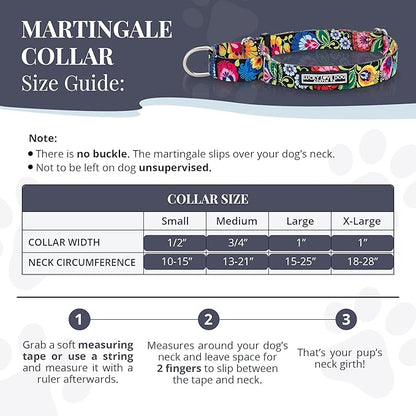 Lucky Love Dog Martingale Dog Collar - Adjustable, No-Slip, Durable, & Soft Webbing Collar for Male and Female Dogs Ideal for Training & Walking - Blackbird, Medium