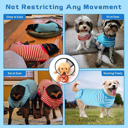 2 Packs Breathable Cotton Dog Recovery Suit for After Neuter Spay Abdominal Wounds Protector, Professional Anti-Licking Onesies for Male Female Pets Surgery Bandages, 2XL Red & Blue Stripes