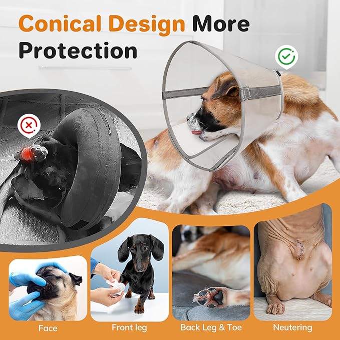 Breathable Mesh Dog Cone Collar for Surgery, Soft Elizabethan Recovery Alternative to Stop Licking,Pet Neck Collar for Large Medium Small Breeds(Light Grey,3)