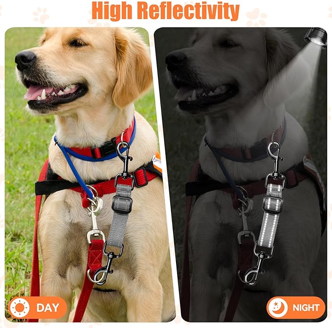 Dog Collar Safety Clip, Reflective Double-Ended Backup Connector for Harness to Collar, Adjustable Safety Clip for Prong, Pinch Collars, Prevents Escapes & Accidental Disconnection