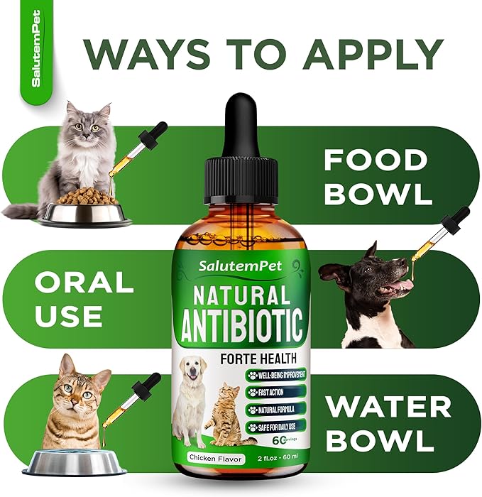 Dog Antibiotics Forte Health | Antibiotics for Cats | Herbal Supplement for All Breeds | for Easy Breathing | Digestion and Urination | Skin & Coat | Chicken Flavor | 2 Oz