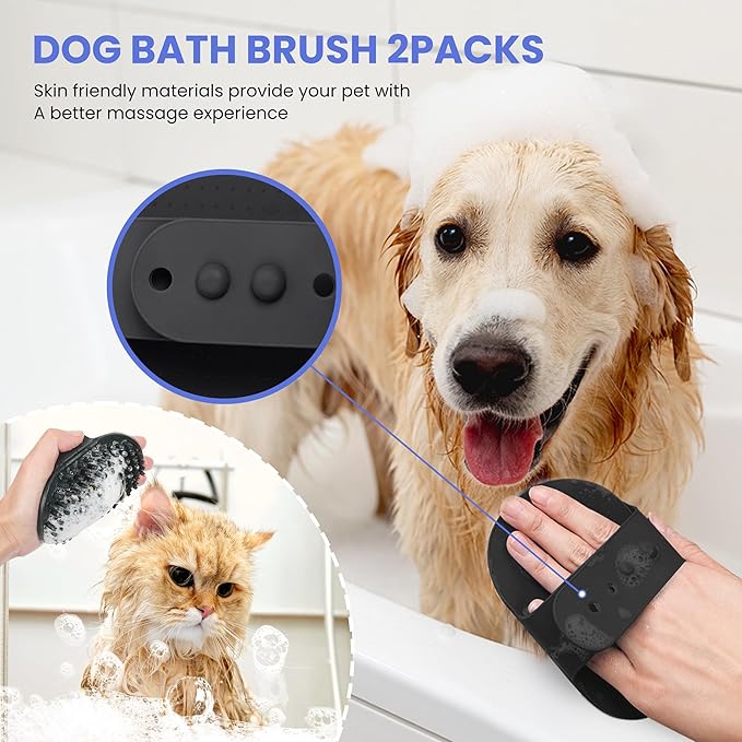 Self Cleaning Shedding Brush - 5-in-1 Professional Pet Grooming Kit Skin Friendly Grooming Tool for Dogs, Cats, and Puppies, Deshedding and Hair Removal for Long and Short Haired Pets, Black