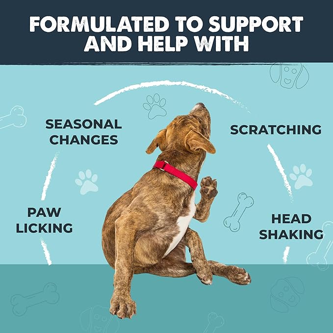 Mighty Paw Dog Allergy Chews — Anti-Itch & Immune Support, 120ct | Omega 3, Quercetin & Turmeric | Vet Formulated | Made in USA | Skin & Coat Supplement for Dogs