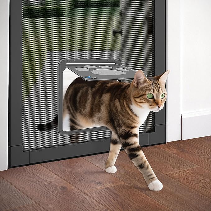 PETLESO Small Dog Door for Screen Door, Cat Door 8"×10" Magnetic Flap Self-Closing, Pet Screen Door for Sliding Door, Puppy Doggy and Cat Door Built in Screen, Lockable, Black S