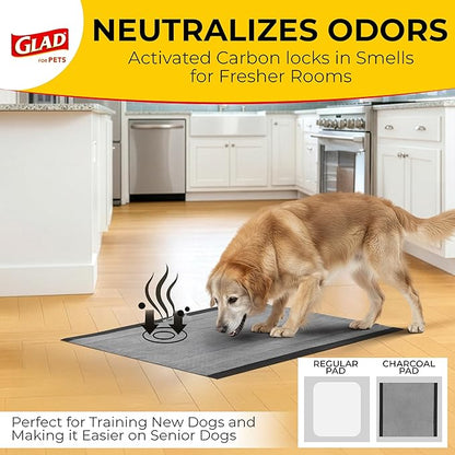 Glad for Pets Black Charcoal Puppy Pads - Super Absorbent Disposable Dog Pee Pads, Potty Training Pads, and Pet Supplies - Dog Pee Pads for Crate Training and Indoor Use 23" x 23" - 100 Count