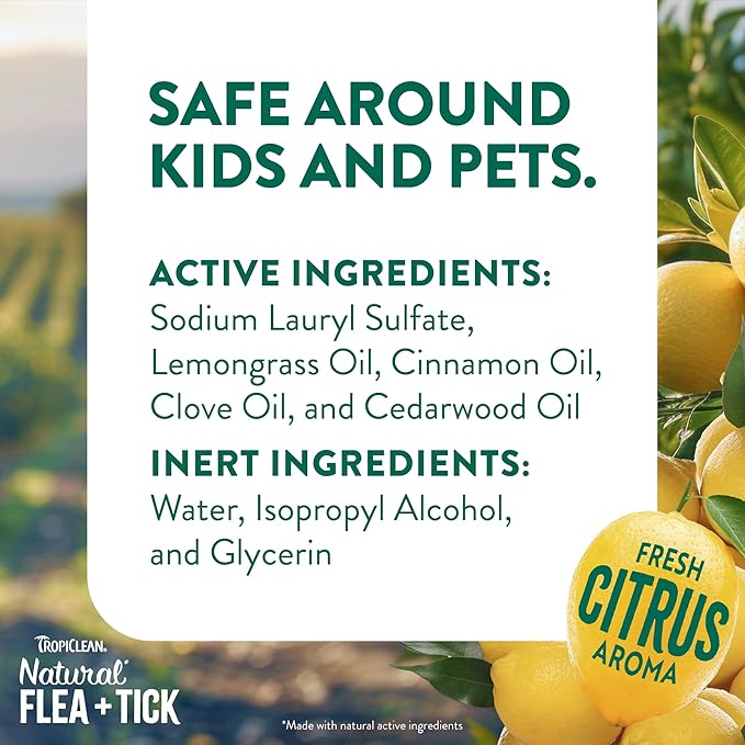 TropiClean Natural Maximum Strength Flea and Tick Spray for Dogs and Home, 32oz