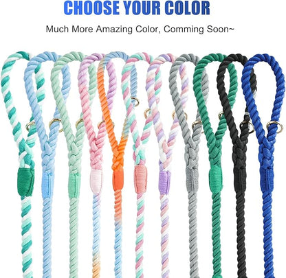 Dog Leash 5 FT Handmade Braided Cotton Rope Leashes for Small Medium and Large Dogs, New Golden Heavy Duty Metal Clasp, Navy Blue