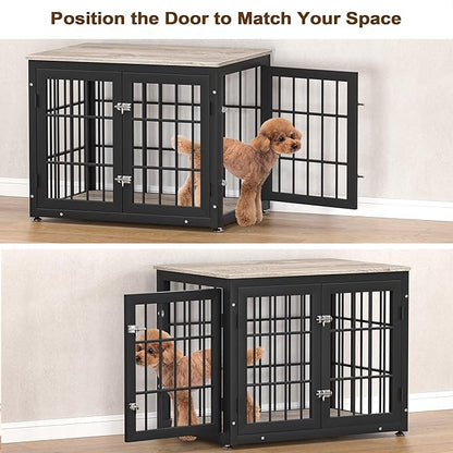 rehomerance 32 Inch Heavy Duty Dog Crate Furniture for Medium and Small Dogs, Decorative Pet House End Table, Wooden Cage Kennel Furniture Indoor, Grey