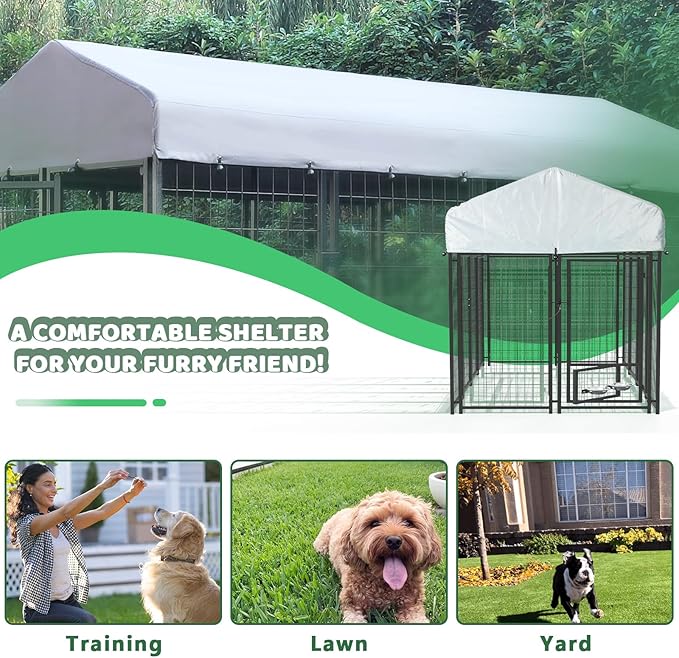 LEMBERI 4x4x4 Outside Dog Kennel with Roof for Large Dogs,Heavy Duty Welded Wire Steel Dog Playpen Fence with Secure Lock, Pet Pen with UV-Resistant Waterproof Cover (45.4''L x 50.4''W x 56.6''H)