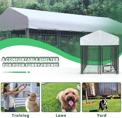 LEMBERI 4x4x4 Outside Dog Kennel with Roof for Large Dogs,Heavy Duty Welded Wire Steel Dog Playpen Fence with Secure Lock, Pet Pen with UV-Resistant Waterproof Cover (45.4''L x 50.4''W x 56.6''H)
