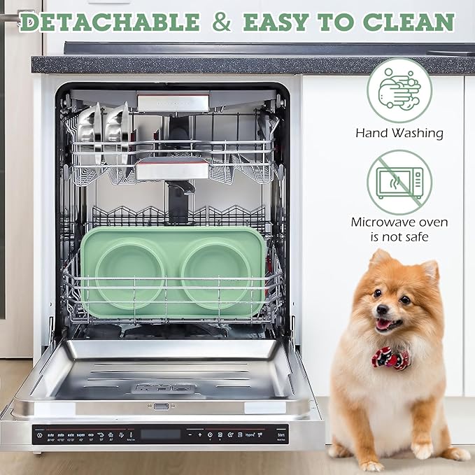 BNOSDM Double Dog Food Bowls Stainless Steel Dog Food and Water Bowls with Non-Spill Plastic Mat Pet Cat Feeder Bowl Set for Puppy Cats Kitten Small Dogs, Dark Green