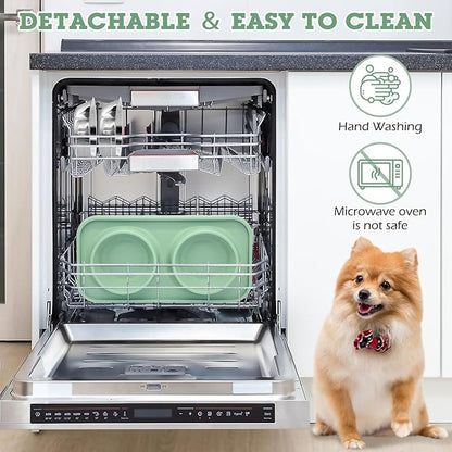BNOSDM Double Dog Food Bowls Stainless Steel Dog Food and Water Bowls with Non-Spill Plastic Mat Pet Cat Feeder Bowl Set for Puppy Cats Kitten Small Dogs, Dark Green