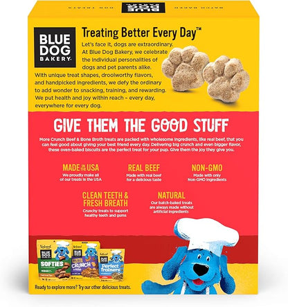 Blue Dog Bakery More Crunch Medium Beef & Bone Broth Dog Treats, Dog Biscuits for Large Breeds, Healthy Treats, All Natural, 18 oz (Pack of 6)