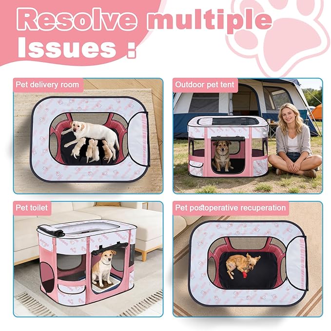Foldable Dog Playpen Indoor,Expandable Puppy Playpen,Portable Pet Playpen for Small Animals,Waterproof Exercise Kennel Tent Crate for Travel,Camping, Home & Outdoor Use (M 31"L x 22"W x 21"H, Pink)