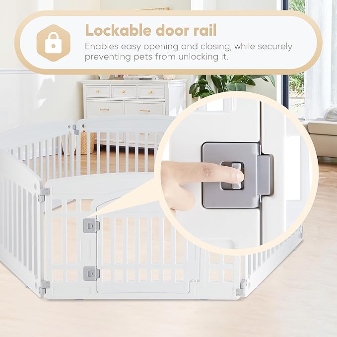 Simple Deluxe Dog Playpen, 24" Exercise 6-Panel Pet Playpen with Door, Safe and Secure, Folding and Portable Puppy Playpen for Puppies and Small Dogs, White