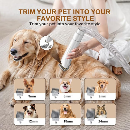 Dog Grooming Vacuum, Dog Grooming Kit with Pet Clipper Nail Grinder, 3 Suction Modes Dog Brush Vacuum with 6 Pet Grooming Tools (White)