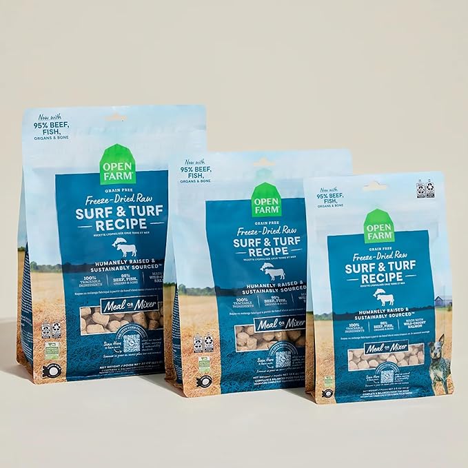 Open Farm Freeze Dried Raw Dog Food, Humanely Raised Meat Recipe with Non-GMO Superfoods and No Artificial Flavors or Preservatives (3.5 Ounce (Pack of 1), Surf & Turf Recipe)