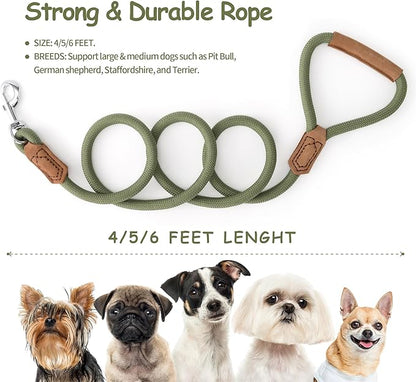 Mile High Life Leather Dog Leash, Heavy Duty Strong Genuine Leather Handle Rope Leash Soft and Comfortable for Small Medium Large Dogs (Olive Green, 72 Inch)