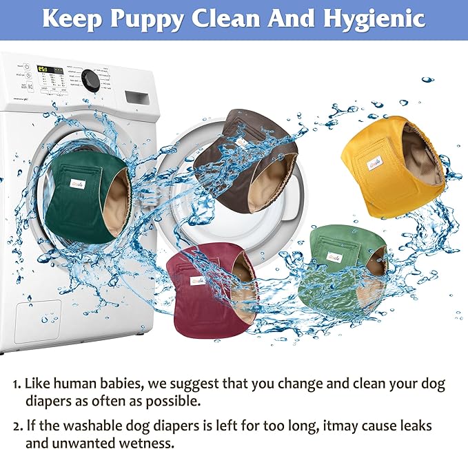5 Pack Dog Diapers Male Reusable, Premium Belly Bands for Dogs, High Absorbing Male Dog Pee Wraps for Doggie in Incontinence or Excitable Urination Red M