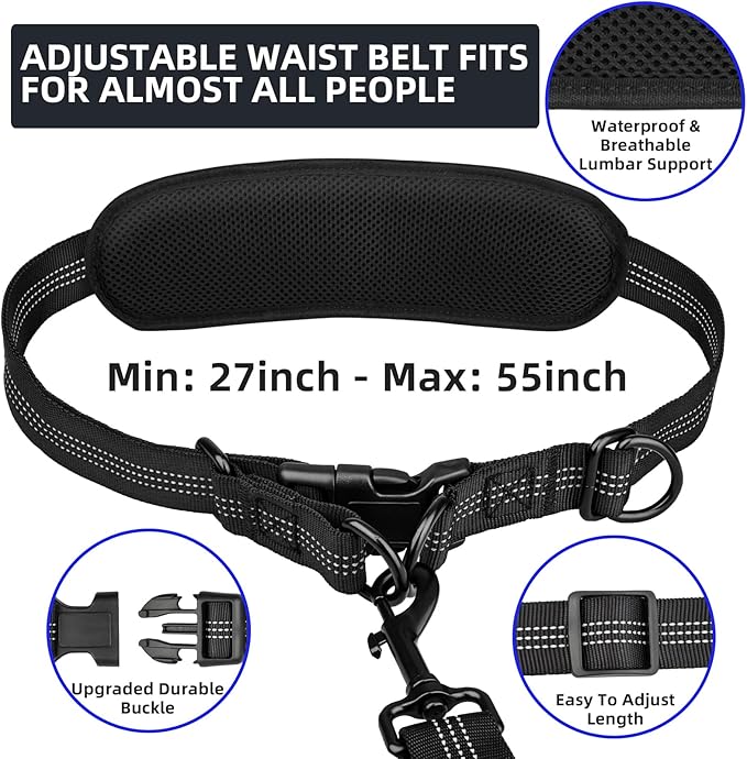 Uppetly Hands Free Double Dog Leash with Pouch, Dual Leash for 2 Dogs with Reflective Padded Handles, Durable Bungee and Lumbar Waist Belt for Walking, Jogging and Running (Small, 8-25 lbs)