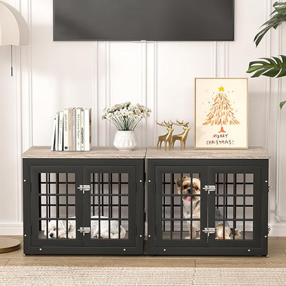 rehomerance 26 Inch Heavy Duty Dog Crate Furniture for Small Dogs, Decorative Pet House End Table, Wooden Cage Kennel Furniture Indoor with Double Doors, Grey