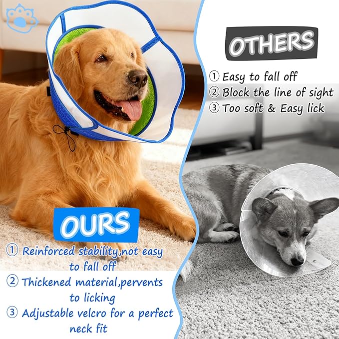 Dog Cone,Agemin Recovery Collar Cone (Large(Neck:15-17in),Thickened Farbic Soft and Comfortable Anti-Licking,Suitable for Dog Wound Care,Postoperative Use