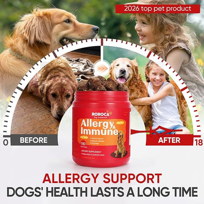 Dog Allergy Chews, Allergy Relief & Itch Relief for Dogs,Probiotics for Dogs,Seasonal Allergy Relief Immune Support,Itchy Skin and Itchy Ear(Premium Pack)