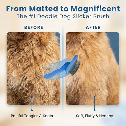 Slicker Brush for Dogs, Dog Grooming Supplies - Best Doodle & Poodle Brush for Haired Dogs - Goldendoodle Pin Detangler for Dematting (Large Curved)