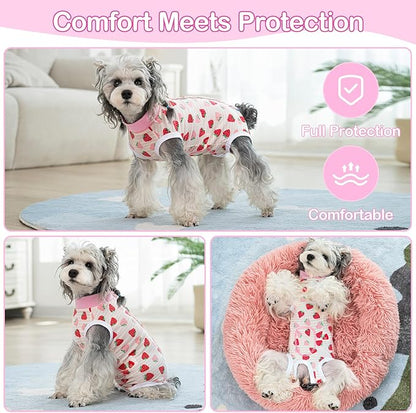Coppthinktu Recovery Suit for Dogs After Surgery, Dog Onesie Surgery Recovery Suit for Female Spay, Soft Surgical Pajamas Bodysuits for Puppy to Prevent Licking Dog Cone Alternative Strawber M