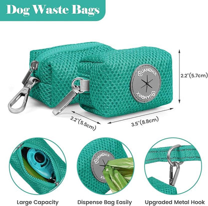 Reflective Dog Collar Leash Set, Adjustable Soft Dog Collar Leash with Poop Bag Holder Dispenser for Small Medium Large Dogs, Multiple Color Available, Teal, Large