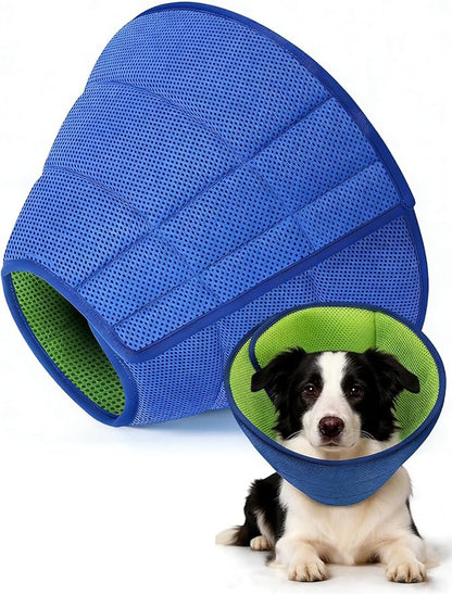Dog Cone Collar Alternative,Comfortable Cones for Medium Large Dogs to Stop Licking After Surgery,Adjustable Comfy Cones, Comfortable Fabric Elizabethan Collars (Green Blue, L)