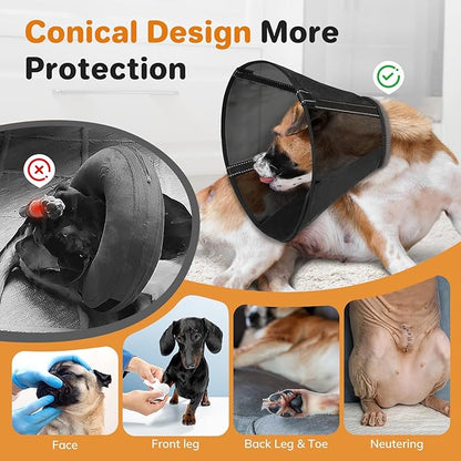 Breathable Mesh Dog Cone Collar for Surgery, Soft Elizabethan Recovery Alternative to Stop Licking,Pet Neck Collar for Large Medium Small Breeds(Black,7)