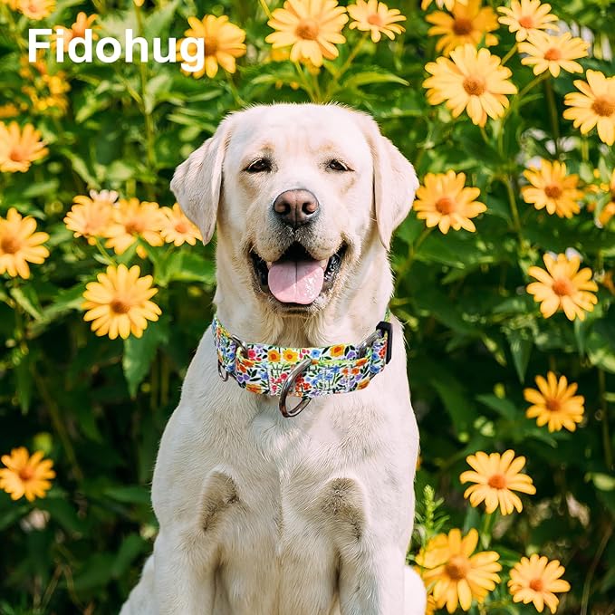 Reflective Martingale Collar for Dogs Nylon Training Collar with No Buckle Cute Floral No Pull Dog Collar for Large Dogs（Yellow Flower，L）