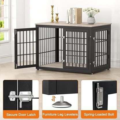 rehomerance 38 Inch Heavy Duty Dog Crate Furniture for Large and Medium Dogs, Decorative Pet House End Table, Wooden Cage Kennel Furniture Indoor, Grey