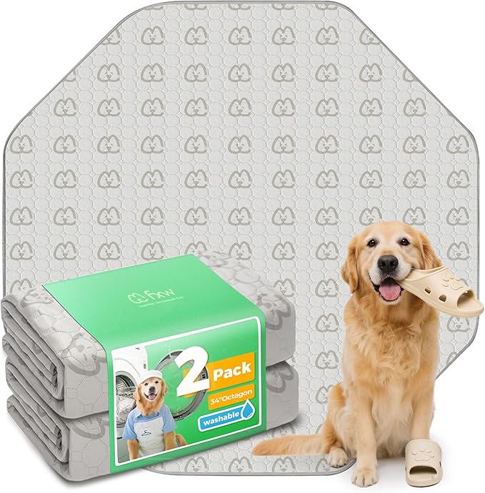 FXW Washable Pee Pads for Dogs, Leak-Proof & Non-Slip, Specifically Designed for FXW Rollick/Homeplus 32/40/45inch 8 Panels Dog Playpen, 34" Octagon, Khaki, 2 Packs