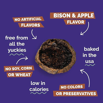 Fruitables Whole Jerky Bites, Healthy Dog Treats, Puppy Essentials, Jerky Dog Treats, Made in the USA, No Artificial Ingredients, Grilled Bison & Apple Flavor, 5oz