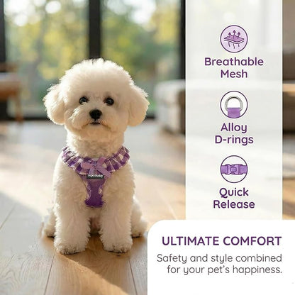 SuperBuddy Upgraded Soft Mesh Dog Harness, Super Breathable Lightweight Pet Harnesses for Puppy Dogs Outdoor Walking, Purple Dog Harness -Large