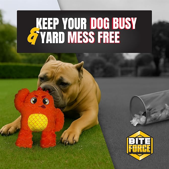Bite Force Dog Toy - Large Durable & Strong Plush Orange Monster Dog Toy, Kevlar-Reinforced for Aggressive Chewers