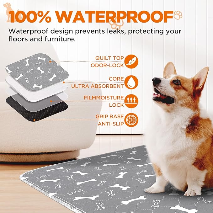 Washable Pee Pads for Dogs,2 Pack 48"x60" Reusable Puppy Training Pads, Ultra-Absorbent and Leak-Proof Whelping Pads , Extra Large Potty Playpen Mat for Incontinence, Housebreak, Crate