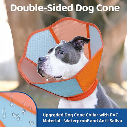 Dog Cone - Soft Cone for Dogs to Stop Licking, Adjustable Dog Recovery Collar with Double-Layer Design, Pet Cones Alternative After Surgery for Wound Care, Spay, Orange Medium