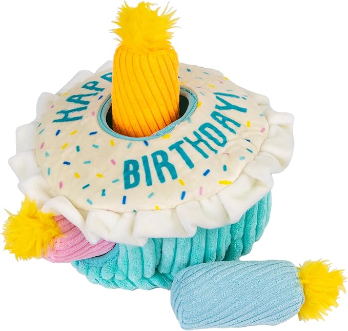 Outward Hound Hide-A-Birthday-Cake Dog Toy – Interactive 2‑in‑1 Plush Puzzle with 3 Squeaky Removable Candles