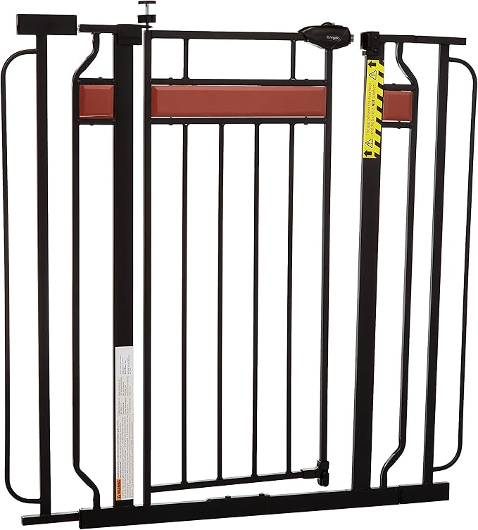 Regalo Safety 37" Extra Tall Baby Gate for Doorways & Bottom of Stairs, Wood Accent Pressure Mounted Gate with Door for Babies, Toddlers & Pets, Tested & Safe for 30 Years, American Designed and Owned