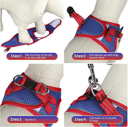YIMEIS Dog Harness and Leash Set, No Pull Soft Mesh Pet Harness, Reflective Adjustable Puppy Vest for Small Medium Large Dogs, Cats (Red & Blue, Small (Pack of 1)