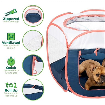 Furhaven Portable Playpen for Dogs and Cats, Pet Playground,Kennel Foldable Indoor Outdoor Zippered Puppy & Kitten Crate - Navy, Large