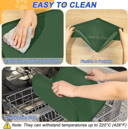 SMILOOL Silicone Pet Feeding Mat with Raised Edge for Food and Water, Dog Bowl Mats, Cat Bowls Placemat with High Lip for Floor Waterproof, Rubber Tray for Cats and Dogs 24 x 16 x0.8 Dark Olive