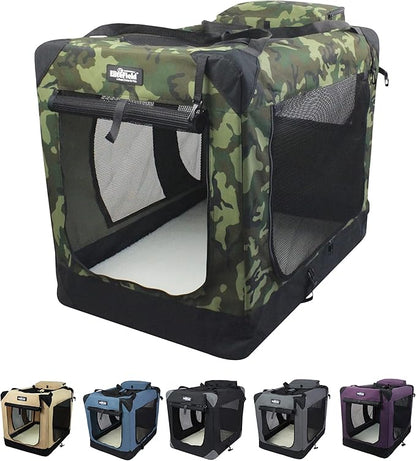 EliteField 3-Door Folding Soft Dog Crate with Carrying Bag and Fleece Bed (2 Year Warranty), Indoor & Outdoor Pet Home (24" L x 18" W x 21" H, Camo)