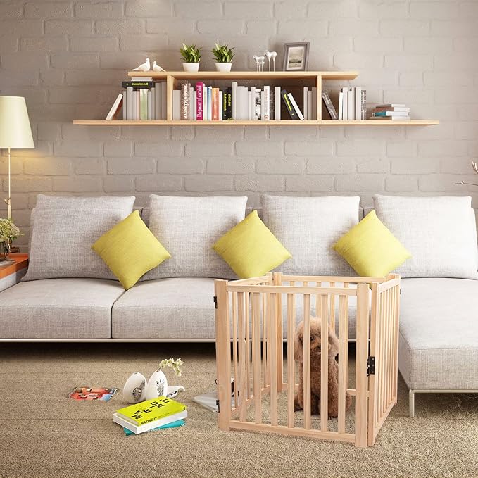 YOCAN Paint-Free Wooden Freestanding Dog Gates for The House,Doorways, Stairs,Wood Dog Fences Indoor Pet Gate,Step Over Fence-4 Panel H:23”