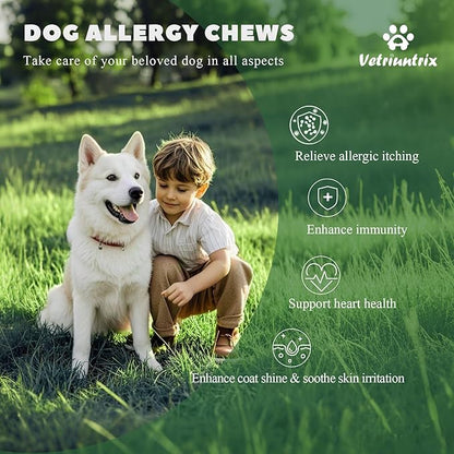 Dog Allergy Chews, Dog Allergy Relief Chews Coat Supplement for Itchy Skin, Probiotics for Dogs with Colostrum Omega-3 Immune Supplement-120ct