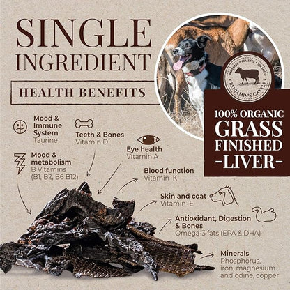 Benjamin's Cattle Single Ingredient - Organic Grass FED & Finished Beef Liver Dog Treats - Hand Made Dog Treats - Healty Dog Chews - Treats for Dogs Made in USA -5oz