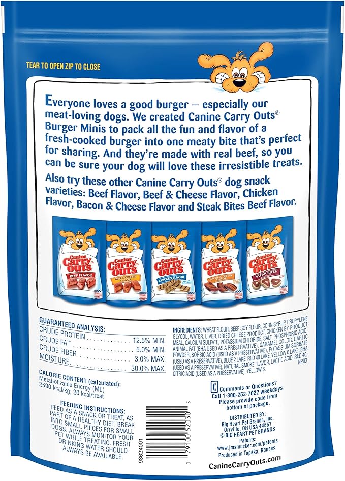 Canine Carry Outs Dog Treats, Burger Minis Beef Flavor, 22.5 Ounce (Pack of 6), Made with Real Beef